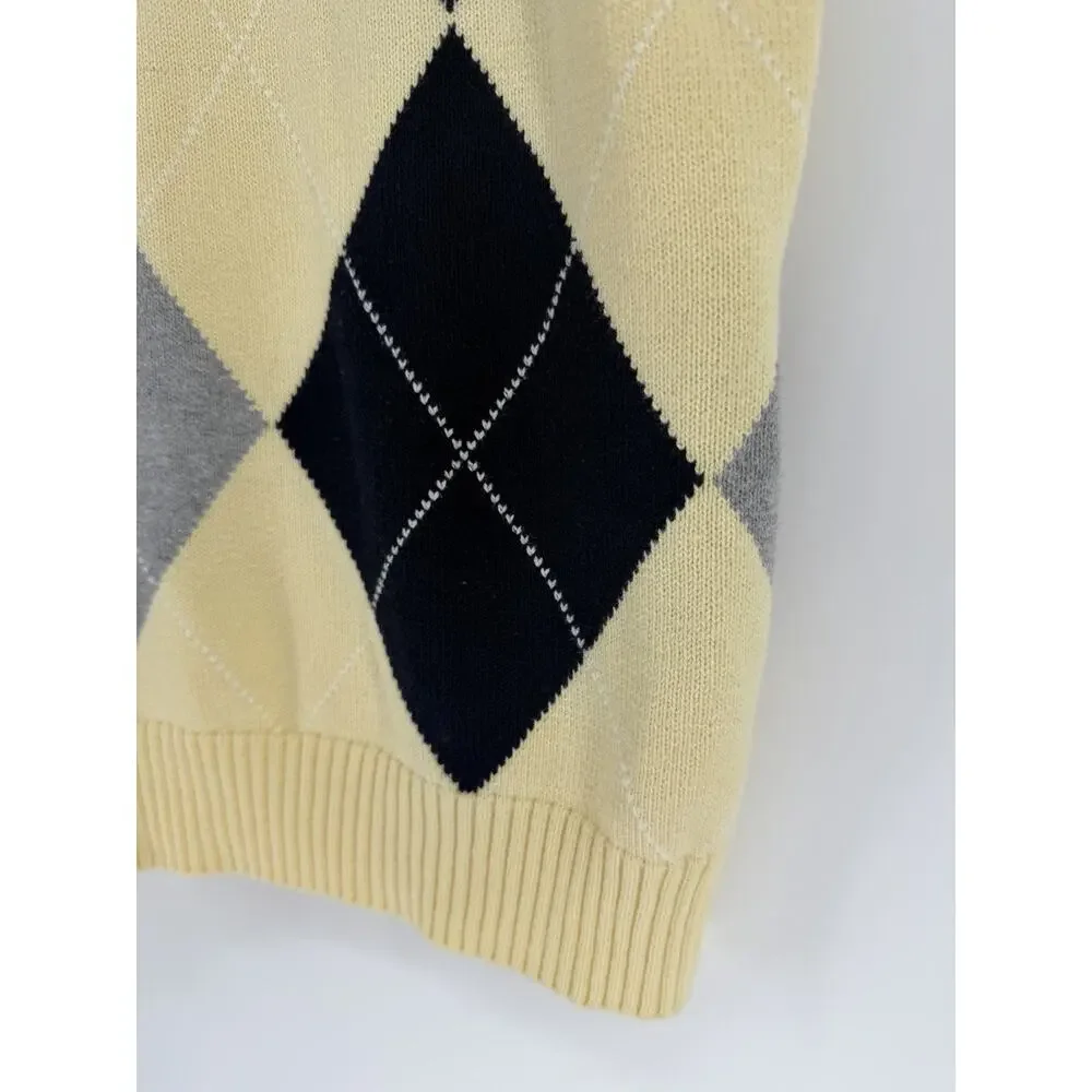 J Crew Argyle Sweater Vest Mens Medium Preppy Classic Golf Office Classic Yellow